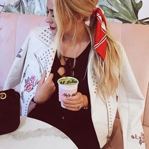 Forever 21 white faux leather moto jacket sz L